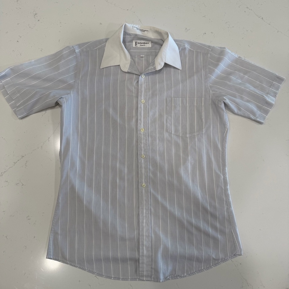 Yves Saint Laurent Chemises Men’s Vintage Short Sleeve Button Up Striped Shirt M